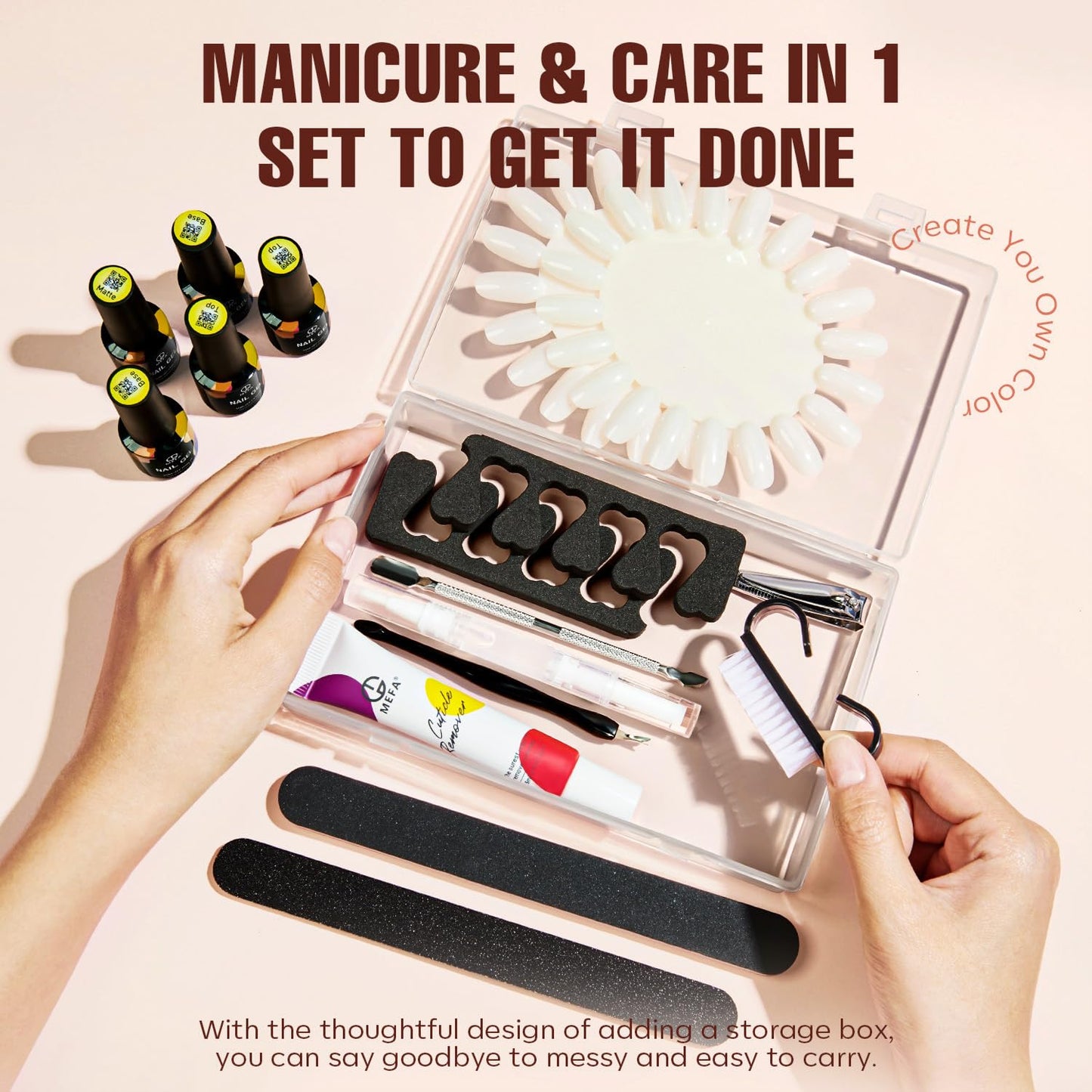 Gel Nail Polish Kit with UV Light - 42 Colors, Base & Top Coats, Nail Art Accessories | DIY Manicure Starter Set