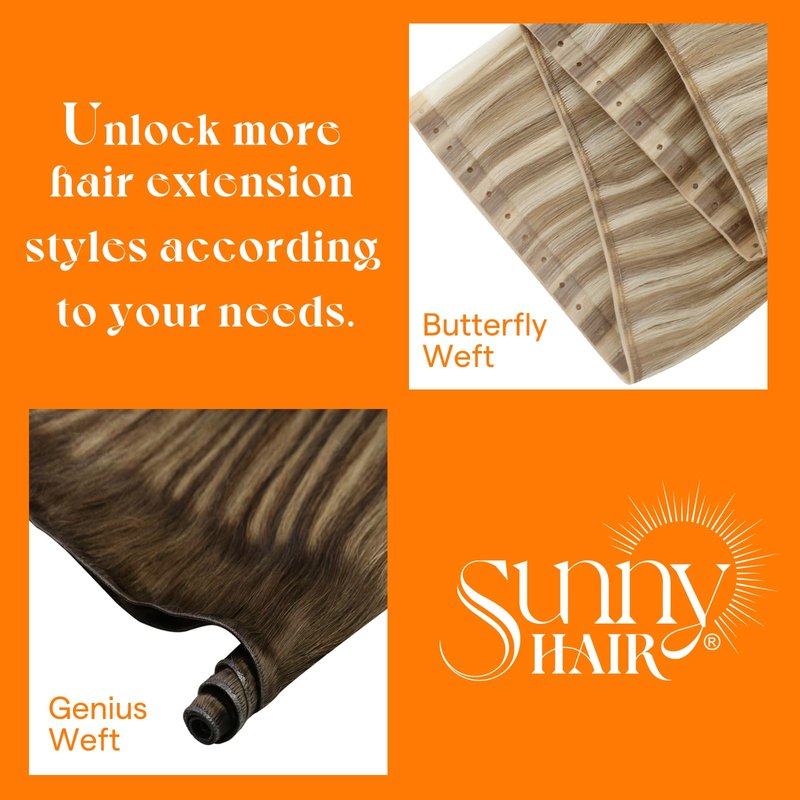Sunny Hair Sew in Hair Extensions Real Human Hair 22 Inch 100G Jet Black Double Layered Long Hand-Tied Bundles Straight Smooth Hair Full Head for Women Add Length