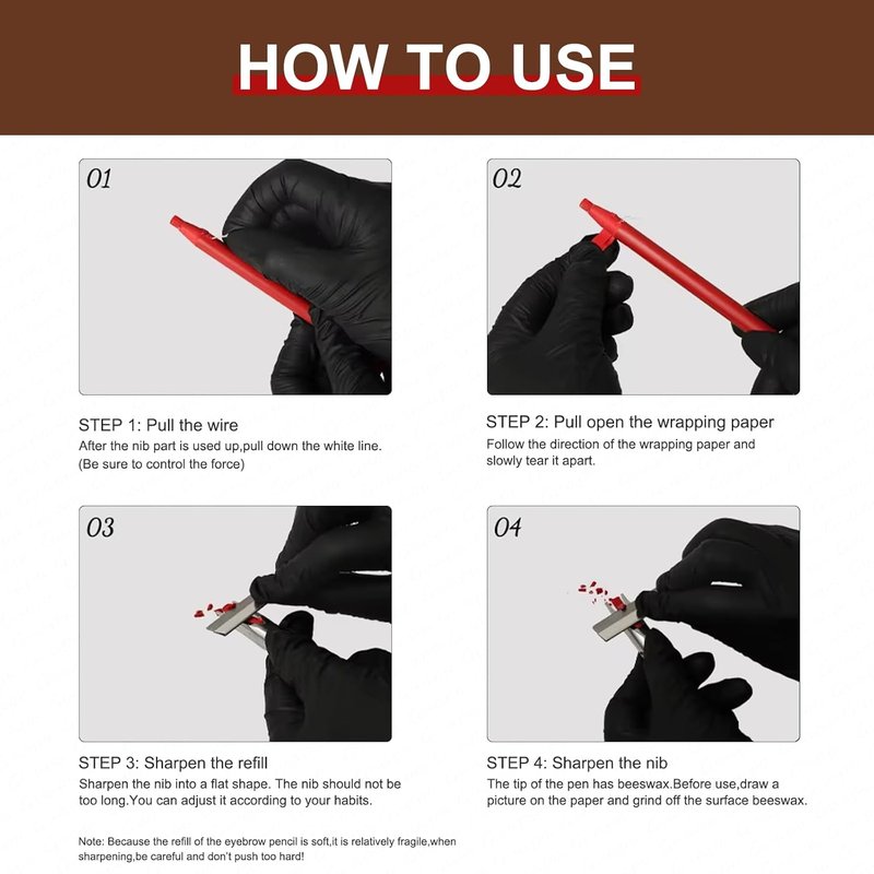 Peel-Off Hard Brow Pencil Set - Waterproof Eyebrow Mapping Tool for Precise Shaping | 5 Colors: Black, White, Brown, Red