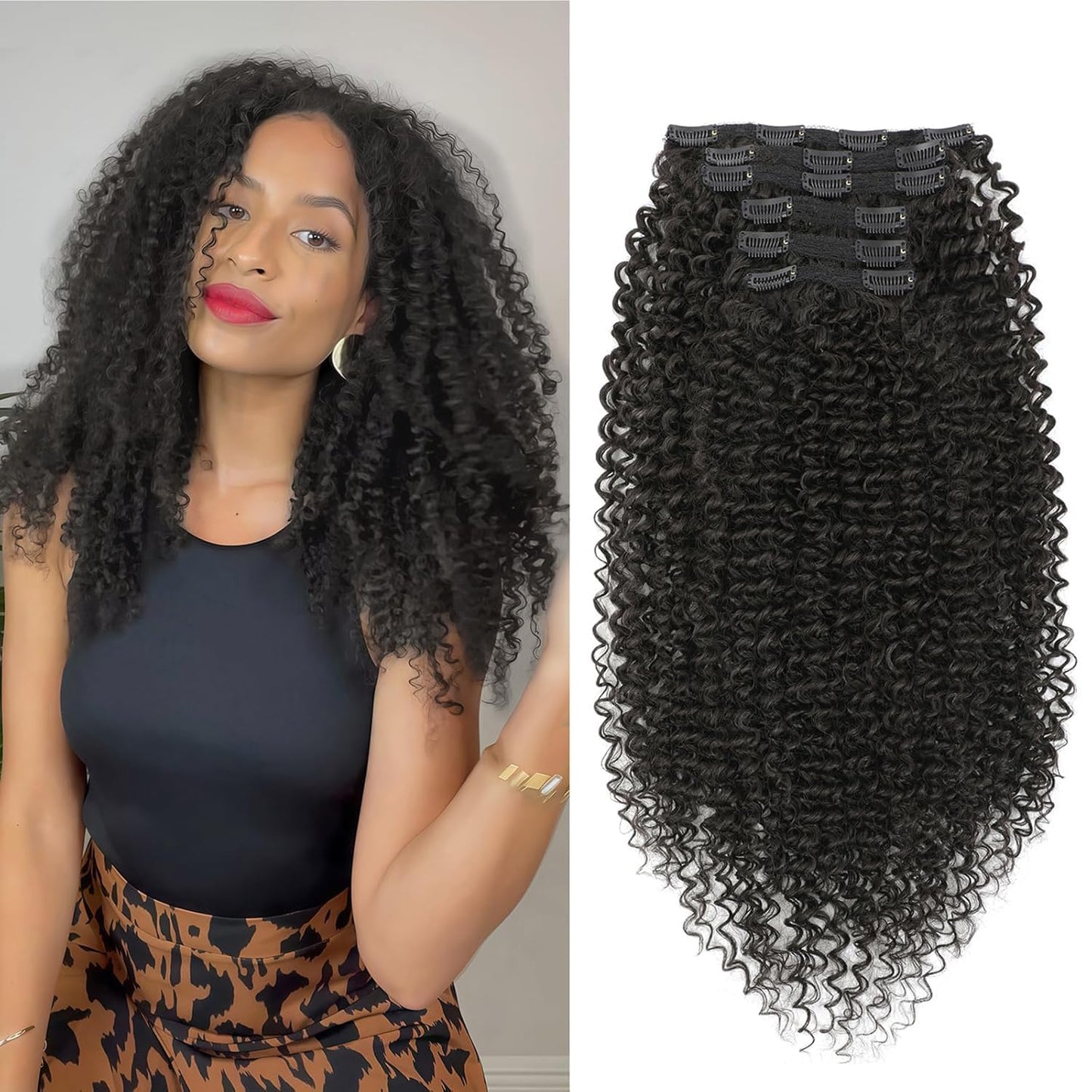 Curly Clip in Hair Extensions, Urbeauty Pink Mango 6 PCS 100% Pure Protein Silk Kinky Curly Hair Extensions Clip Ins for Black Women Hair Soft Natural Durable Light Long Lifespan