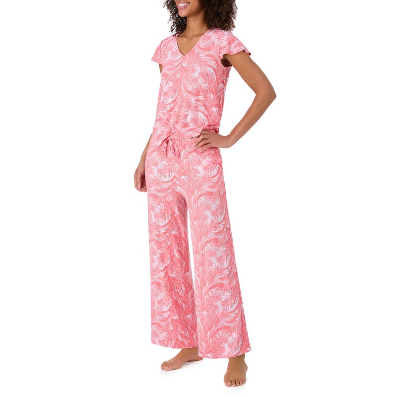 Tommy Bahama - Women's Pajama Set, Short Sleeve T Shirt with Cropped Pants for Sleep or Lounge (Coral Palms, Small)