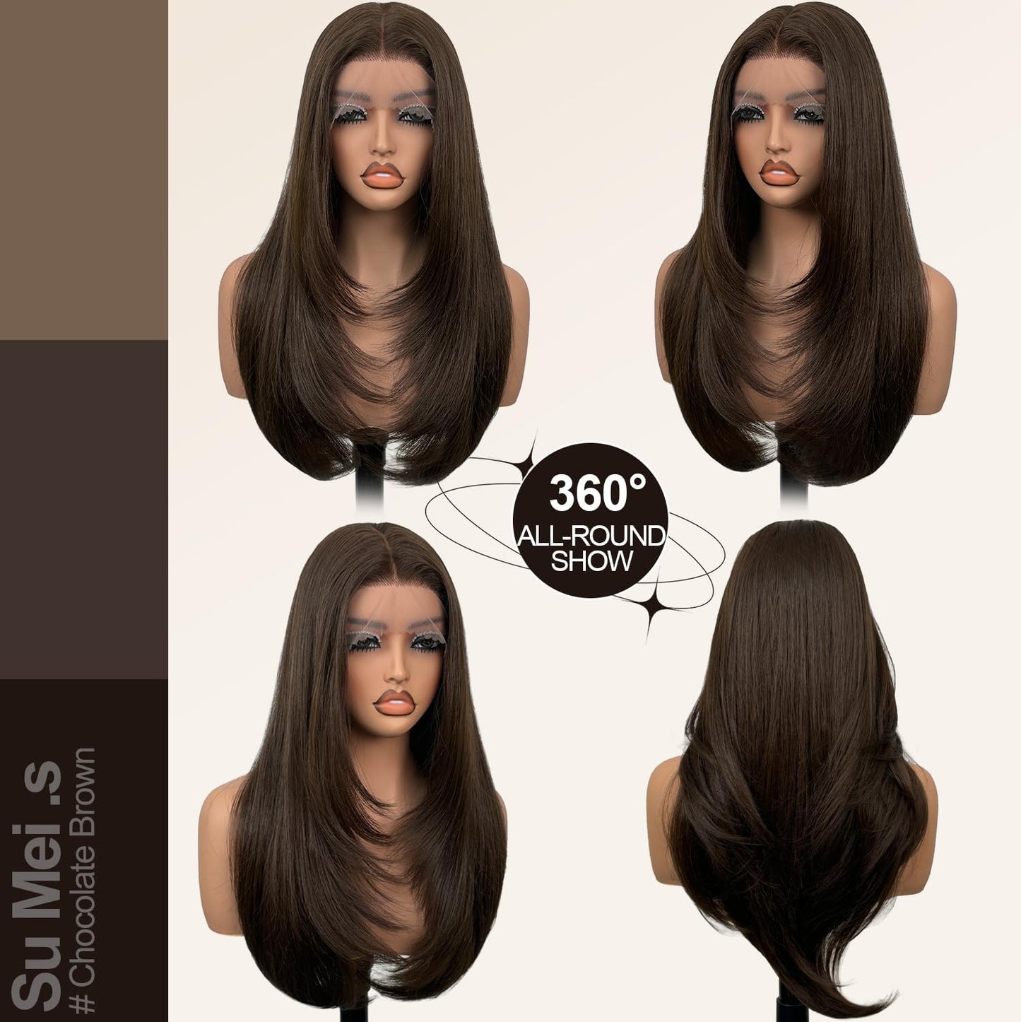 Su Mei.s Glueless Synthetic Lace Front Wig 26 Inches Long Straight Wigs for Black Women 13x5x1 HD Lace Hand Tied Pre Plucked Hairline (#4 Chocolate Brown, 26 Inch)