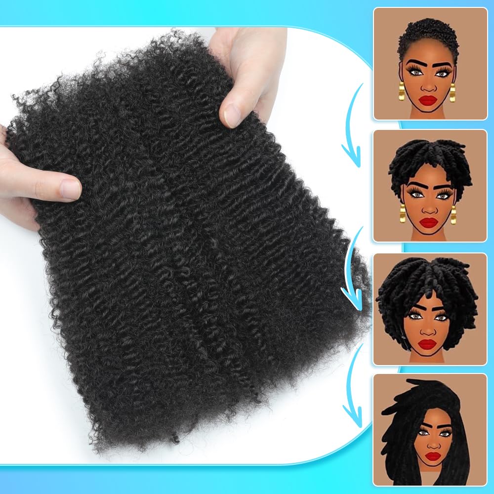 Afro Kinkys Bulk Human Hair 16 Inch 4 Bundles Afro Kinky-curly Human Braiding Hair Bulk for Spring Hair Twist Dreadlock Extensions Locs Braids Repair 70g Natural Color#