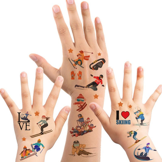 Oringaga 368 Pieces Skiing Party Temporary Tattoos - Sports/Snowboard/Skier Winter Party Supplies Goodie Bag Stuffers Favors Prize Motivational Stickers(24 Sheets)