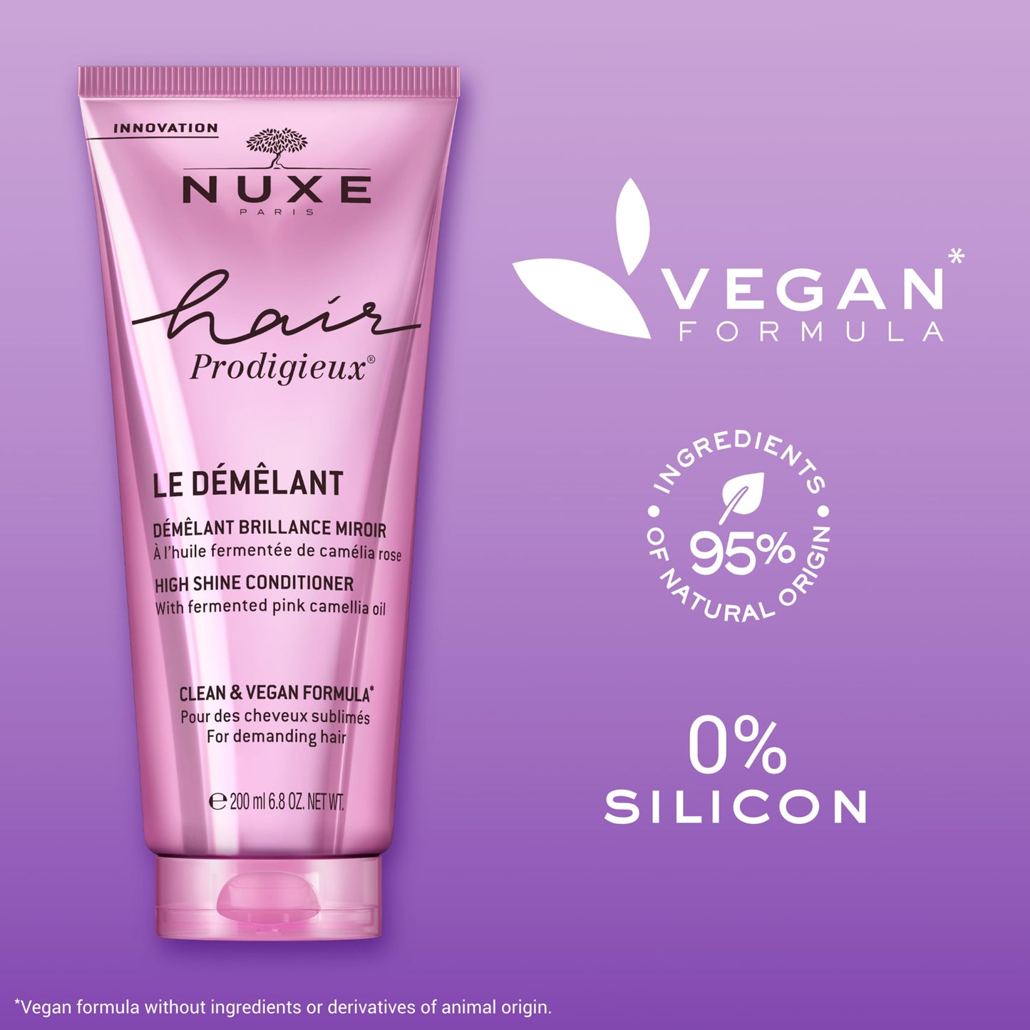 NUXE Hair Prodigieux High Shine Conditioner. Nourishing Detangler to Intensify Hair Shine & Smoothness. For Soft, Shiny Hair. Silicon Free, 6.8 Fl Oz