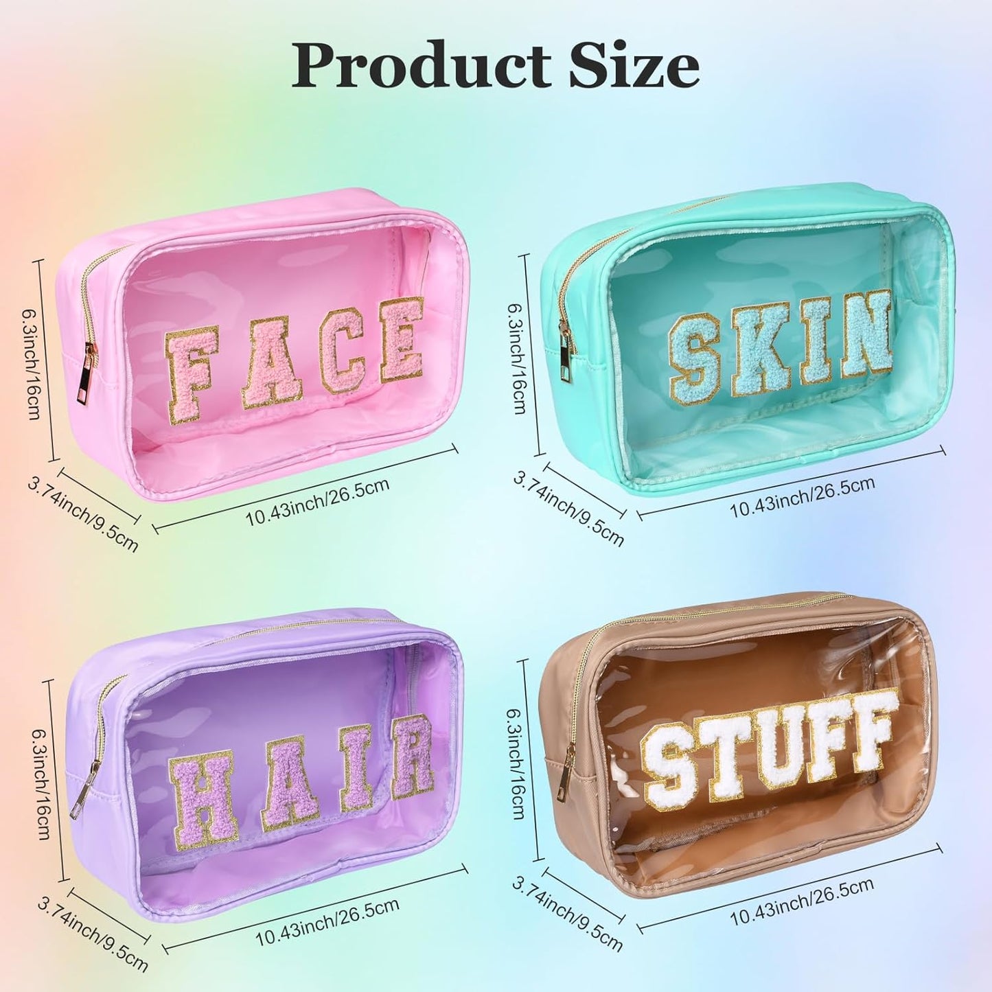 Storage Bags for Skin and Hair | Waterproof Nylon Makeup Pouch Set - 4 Colors: Light Green, Purple, Pink, Khaki