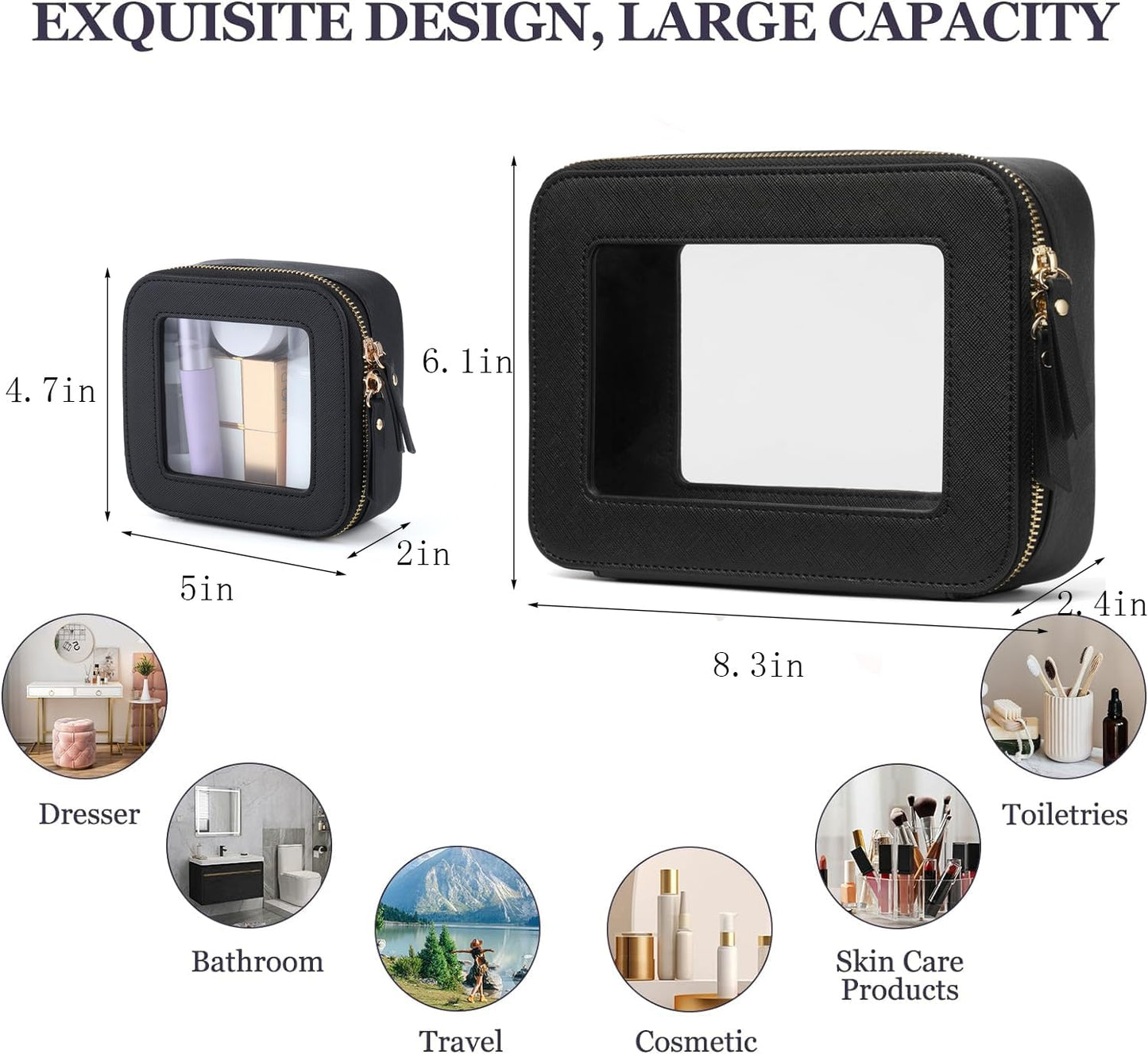 FASAOH Clear Makeup Bag with Mini Cosmetic Bags,Travel Toiletry Bag for Women,Portable Cosmetic Bag Case, Transparent Waterproof Cosmetic Organizer Storage Bag for Women Men