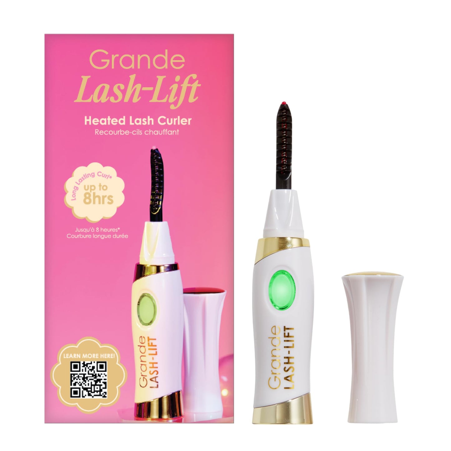 Grande Cosmetics LASH-LIFT Heated Lash Curler - Rechargeable, Travel-Friendly, with 2 Heat Settings - White