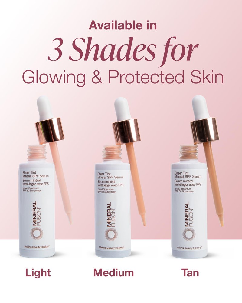 Mineral Fusion Sheer Tint SPF Face Serum (Medium) - Tinted Broad Spectrum SPF 50 Mineral Zinc Oxide Sunscreen - Sheer Coverage Makeup, Lightweight & Dewy Finish - With Niacinamide, Aloe Vera - 1 Fl Oz