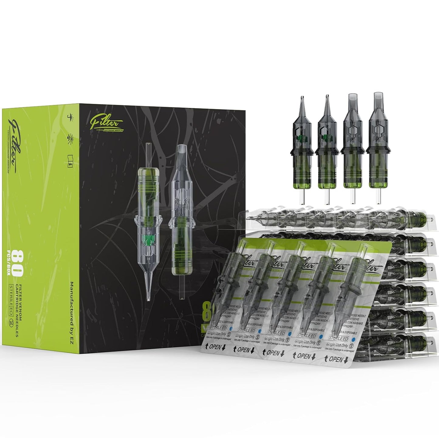 Tattoo Cartridge Needles - Assorted 80Pcs #12 (3RL, 5RL, 7RL, 9RS) | Standard Needles for Tattoo Pen Machine