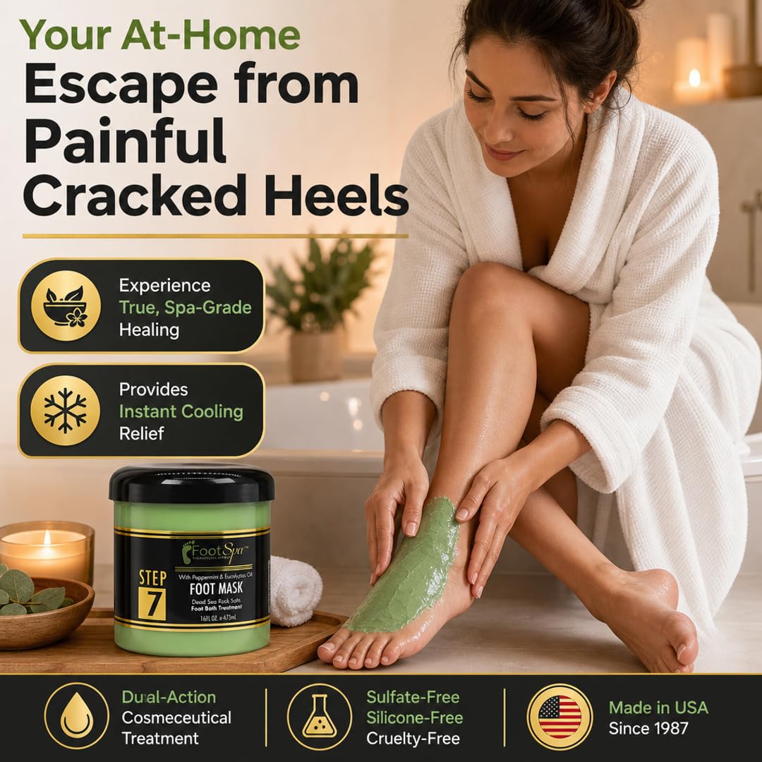 FootSpa Foot Repair Mask - Dual-Action Cosmeceutical Treatment that Regenerates Skin from Within to Heal Painful Fissures and Provide Spa-Quality Cooling Relief - 16 oz