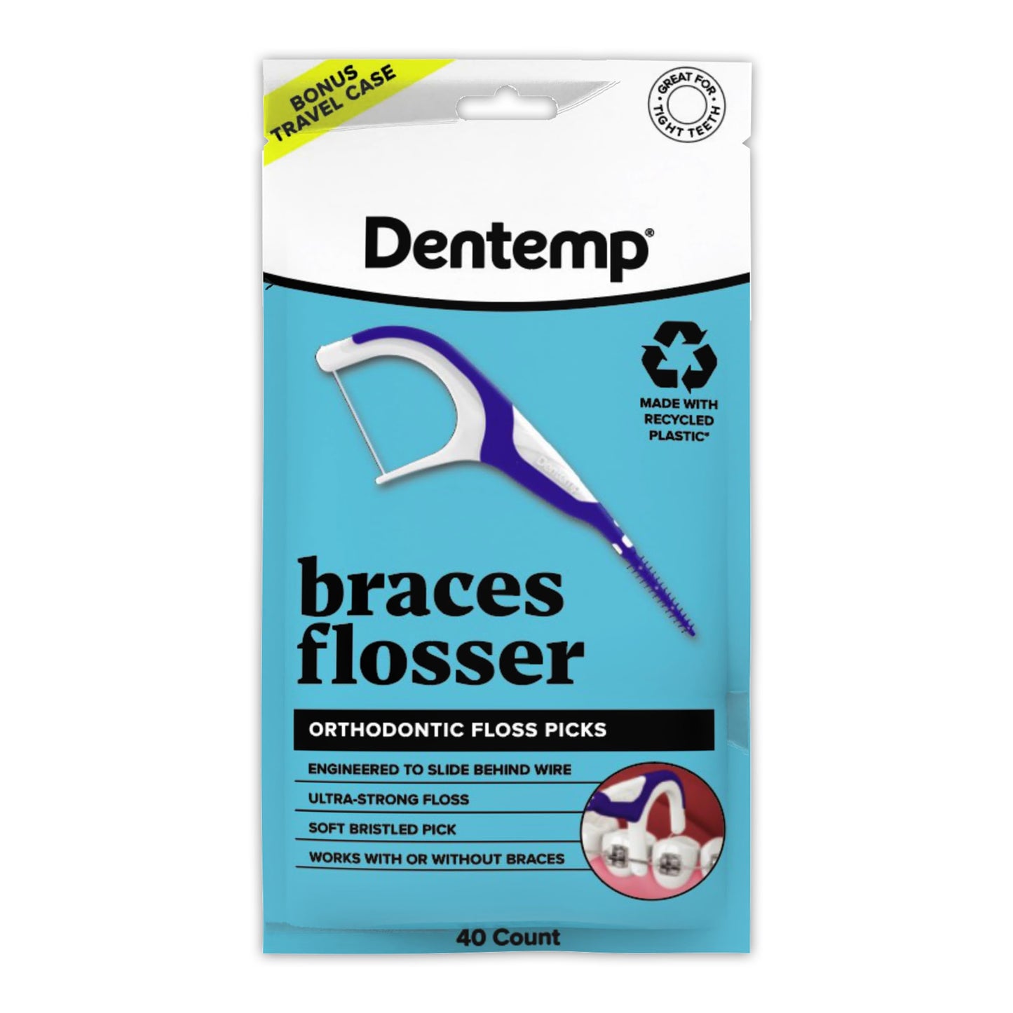 Dentemp Braces Flosser - Designed for Braces for an Easy & Effective Clean, Ultra Strong Floss - 40 Count (Pack of 4) - (Packaging May Vary)