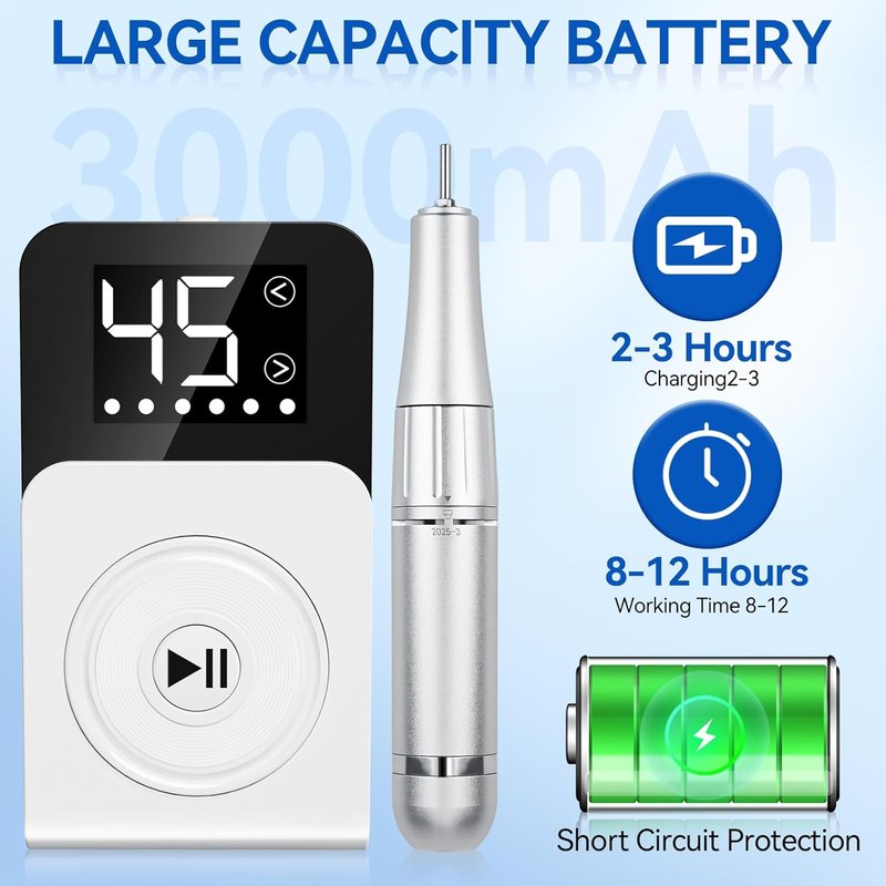 Professional Electric Nail Drill - 45000RPM Nail File with 12 Bits | Gel & Acrylic Manicure (White)