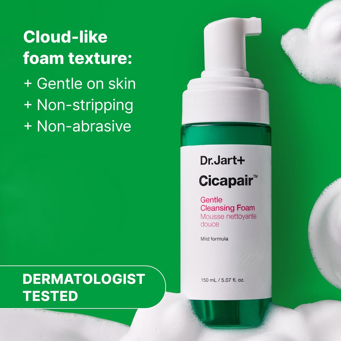Dr.Jart+ Cicapair Gentle Foam Korean Face Wash Cleanser for Sensitive Skin with Centella Asiatica | Korean Skin Care, 5.07 Fl Oz
