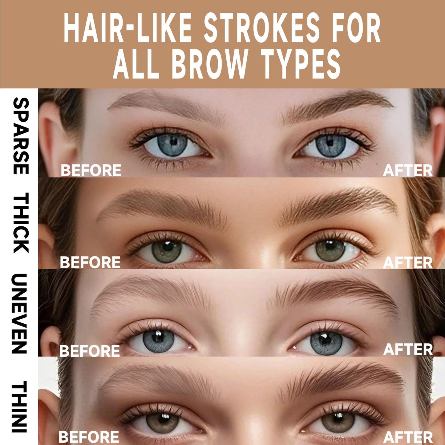 DUDUDU Eyebrow Pen for Women - Dual-Ended Microblading Pen with Multi-Prong Tip & Brow Brush, Waterproof, Creates Realistic 4D Hair-Like Strokes, Long-Lasting Dark Brown