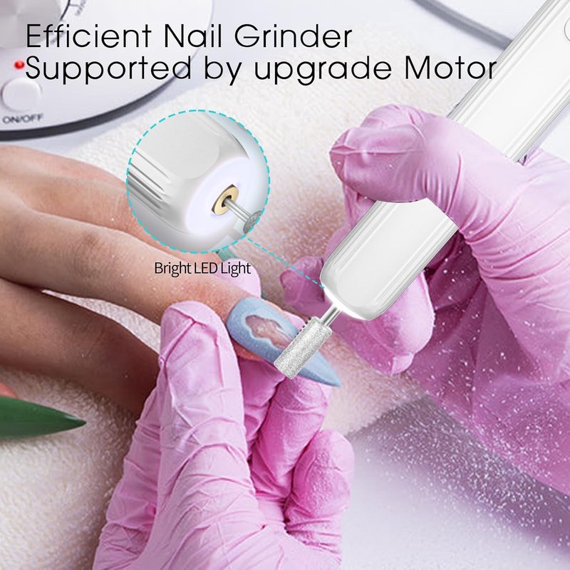 Electric Nail Drill - Professional Cordless Manicure & Pedicure Kit | 3-Speed Rechargeable Nail File for Thick Nails & Cuticles - White
