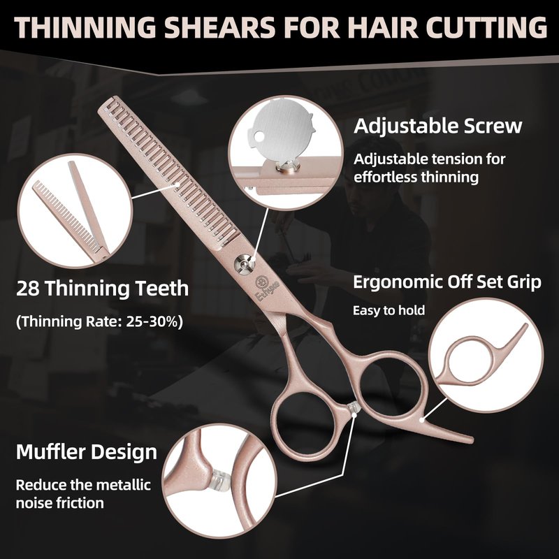 Ethyxe Hair Cutting Scissors Thinning Shears Kit, Barber Hair Texturizing Shears for Professional Hairdresser or Home Use (Rose Gold)