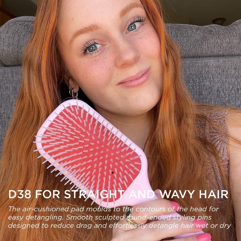 Denman D38 Paddle Hairbrush Pink crush -Air cushioned pad for Detangling, Blow drying, Smoothing, Styling brush - Hair brush For All Hair types - Women and Men