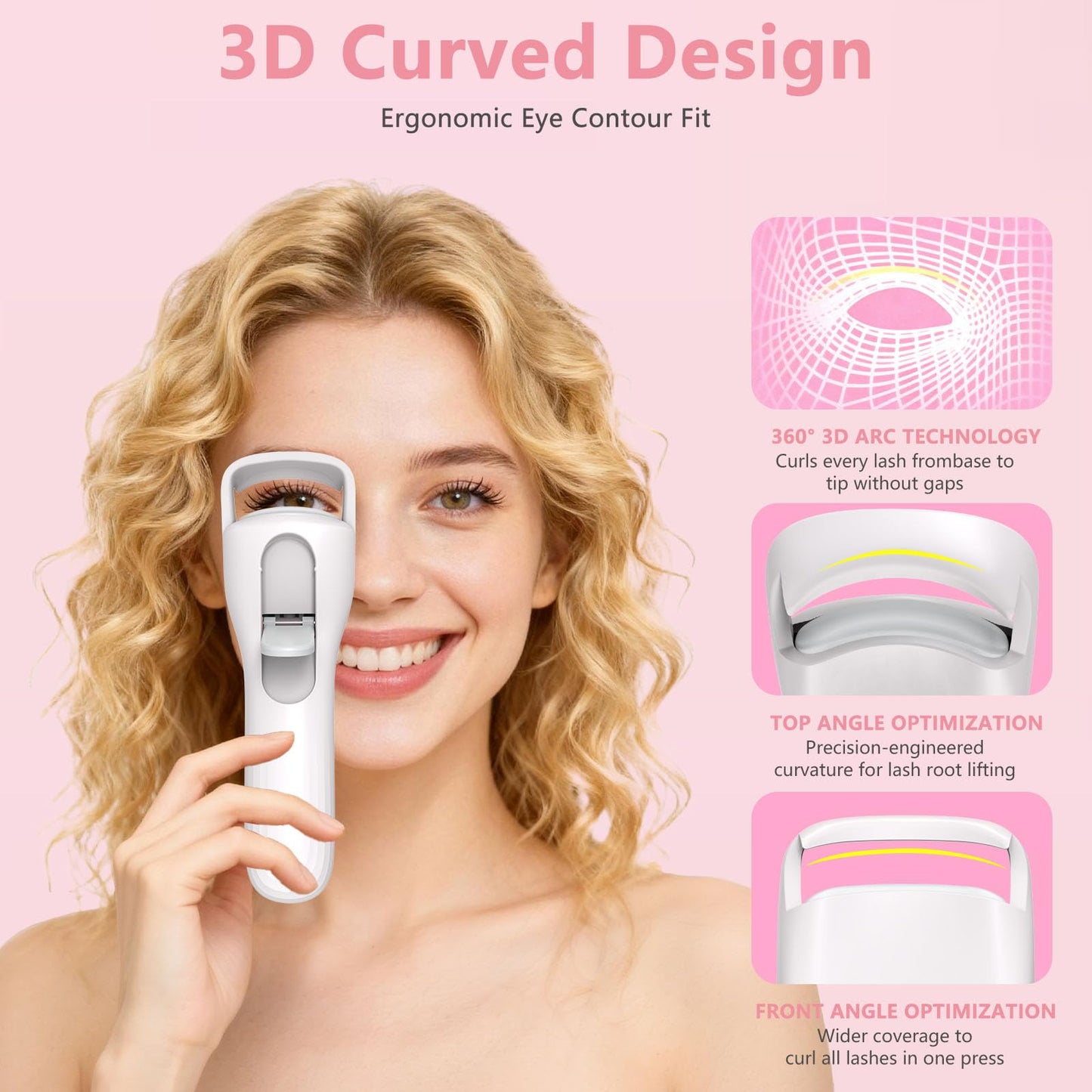 KOKABI Heated Eyelash Curler for Women, Mini Electric Lash Curler with 10S Heat 3S Style 24H Lift for Long, 3 Adjustable Temp & USB-C Rechargeable, Ergonomic Design, Travel-Friendly Makeup Tool Gift