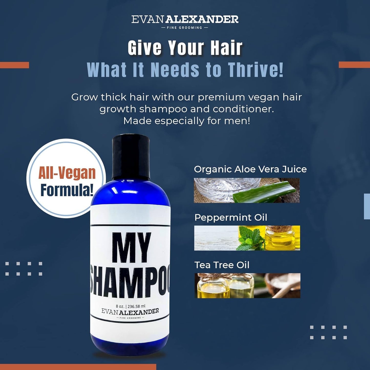 Evan Alexander Grooming MY Shampoo - Hair Growth Support & Scalp Nourishment with Peppermint Oil | 8 oz, Vegan, Great Scent