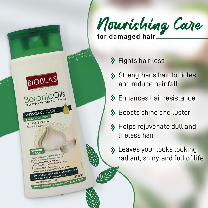 Bioblas Garlic Shampoo - Odorless & Unscented Hair Growth Formula for Men & Women - Clarifying Treatment to Cleanse Roots & Scalp - Hair Thickening & Anti-Thinning Solution (2 Pack)