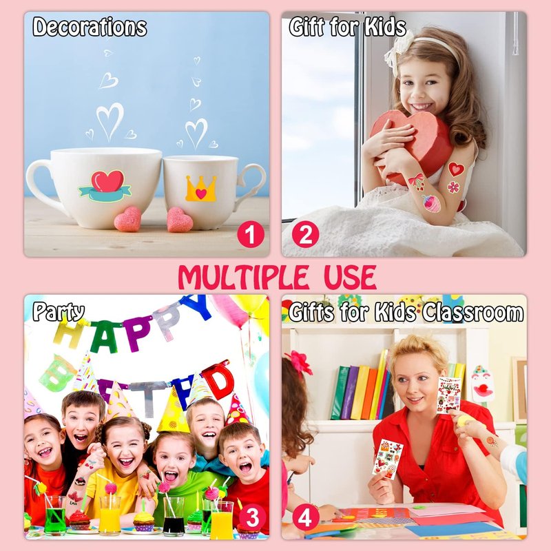 Partywind 28 Sheets (330 Styles) Valentines Day Temporary Tattoos for Kids, Valentines Day Decorations for Party Supplies Favors with Heart Tattoo Stickers, Exchange Prizes for Kids Classroom