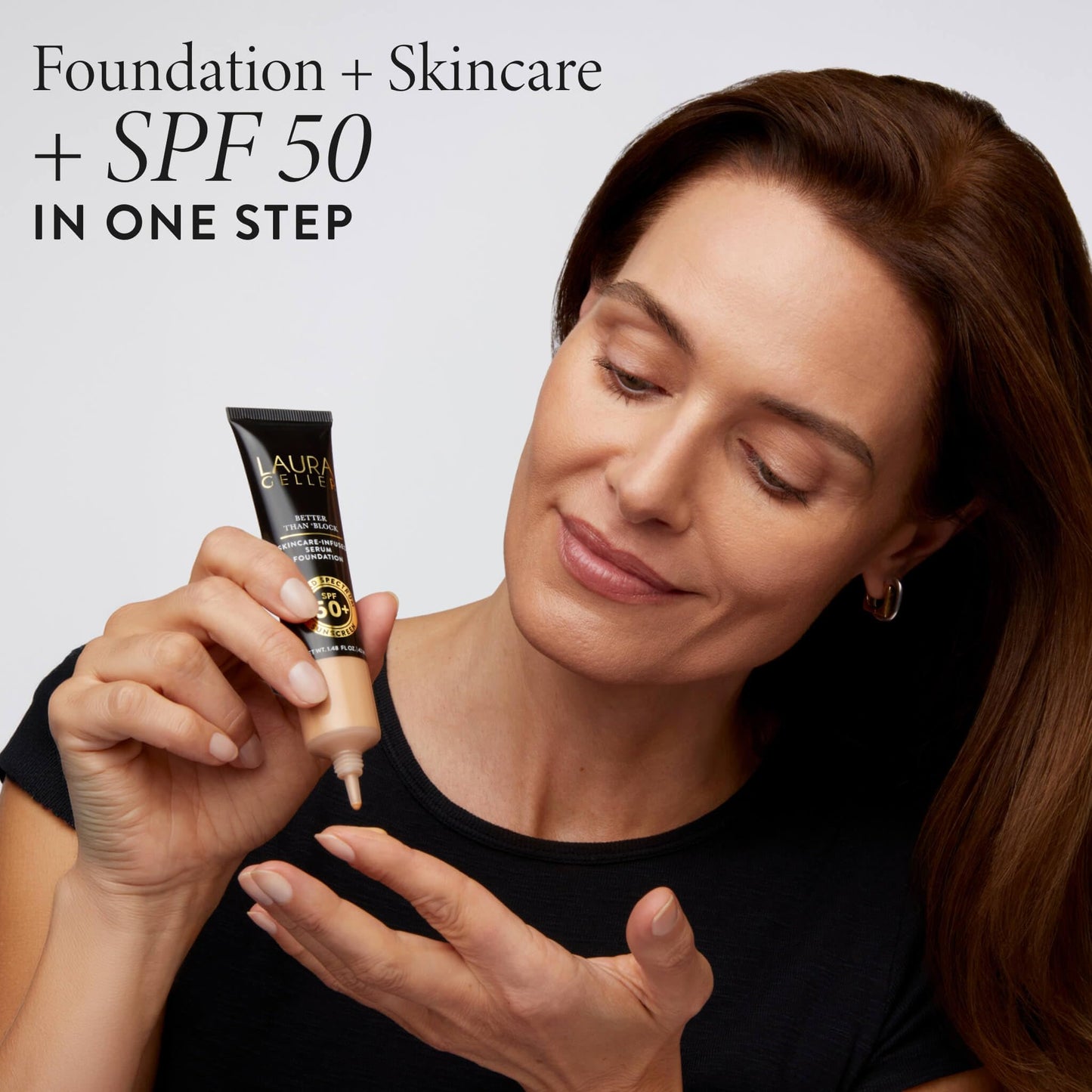 LAURA GELLER NEW YORK Better Than 'Block Skincare-Infused Serum Foundation SPF 50+ for Mature Women –02 Light, Buildable Coverage – Niacinamide, Vitamins B5 & E – Lightweight, Radiant Finish