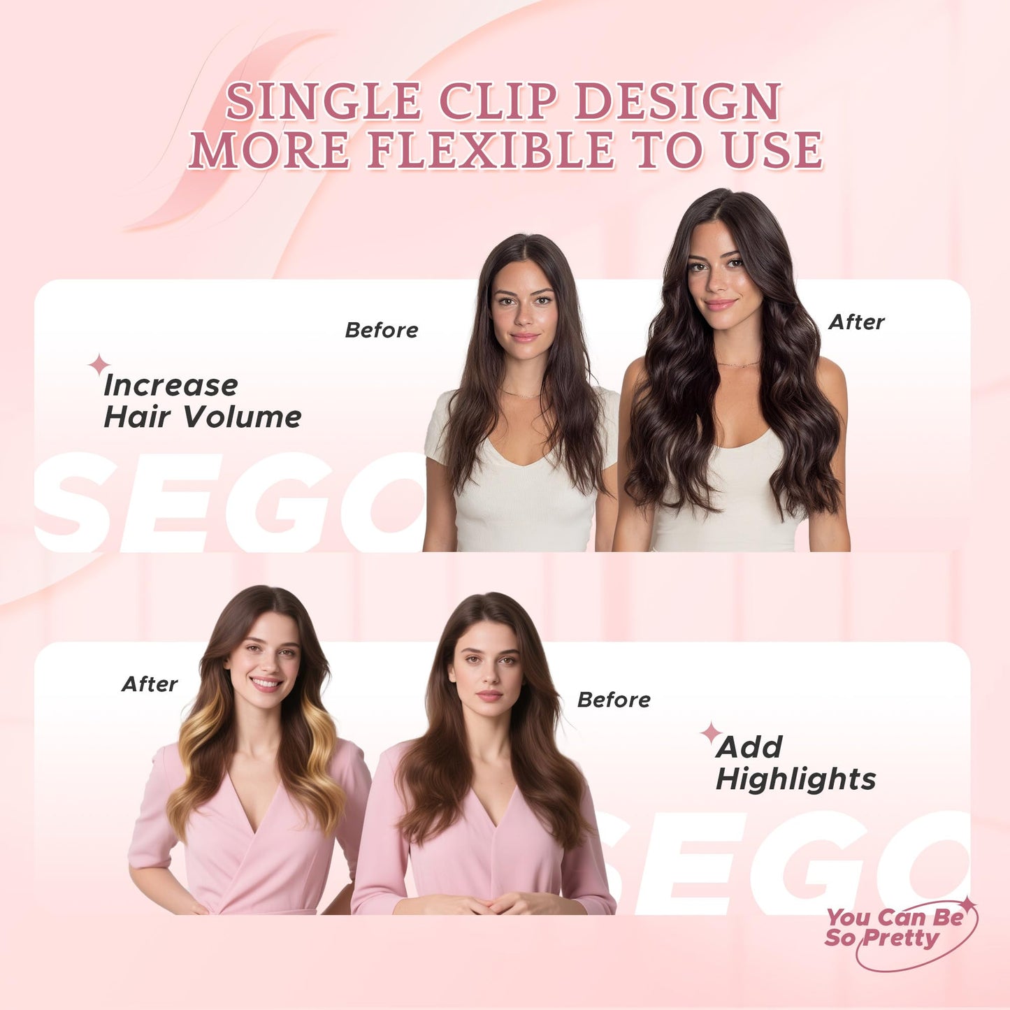 SEGO Single Clip In Hair Extensions Real Human Hair 6 Pcs Individual Clip Ins -18 Inch #12P613 Golden Brown&Bleach Blonde