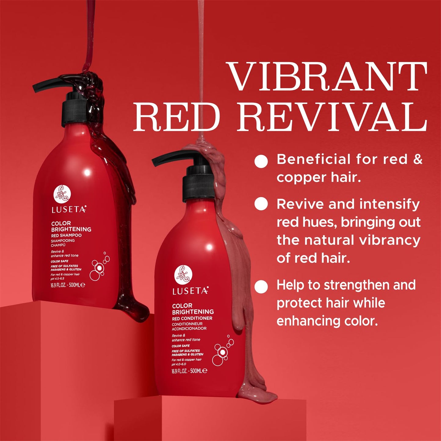 Luseta Color Enhancing Shampoo and Conditioner Set for Red & Copper Hair. Revives & Intensifies Fiery Hues, Adds Radiant Shine, Smooths Frizz, Improves Elasticity with Pomegranate, 2 x 16.9oz
