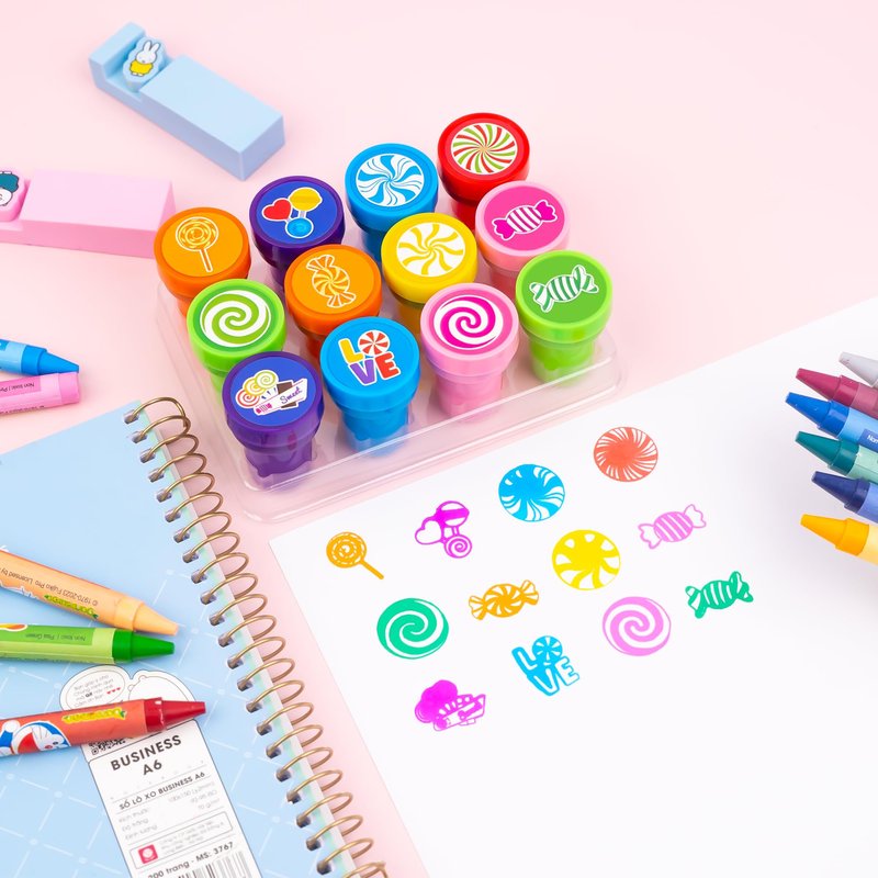 36PCS Candyland Party Favors - 24PCS Temporary Tattoos & 12PCS Stamps - Ideal Sweet Candy Themed Birthday Card Decorations Supplies Goodie Bag Cute Rewards for Boys Girls Classroom Gifts Baby Shower