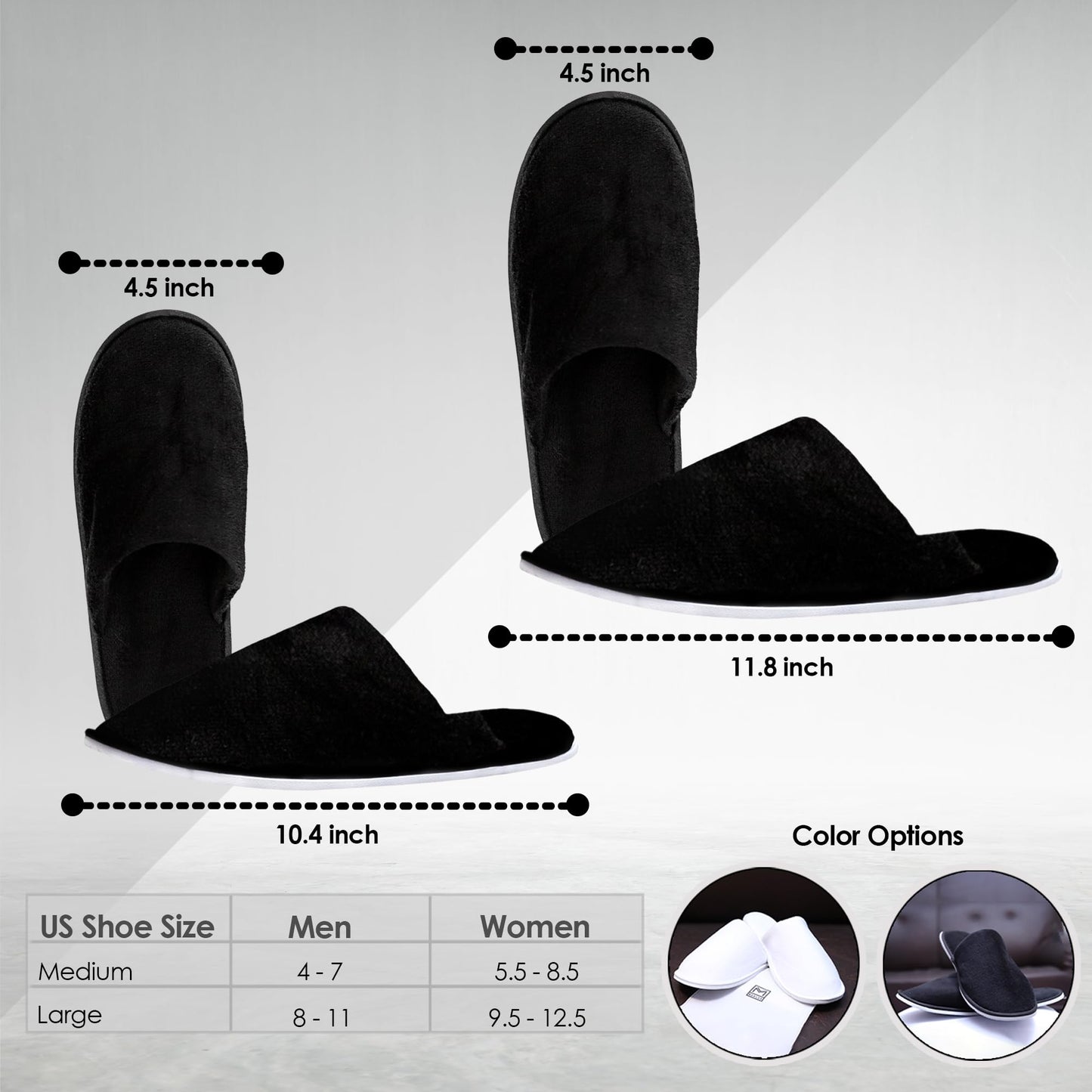 Modlux Spa Slippers - 12 Pairs of Cotton Velvet Closed Toe Hotel Slippers – Thick, Soft, Non-Slip, Disposable Slippers for Guests– 6 Medium and 6 Large - Home, Hotel, or Commercial Use