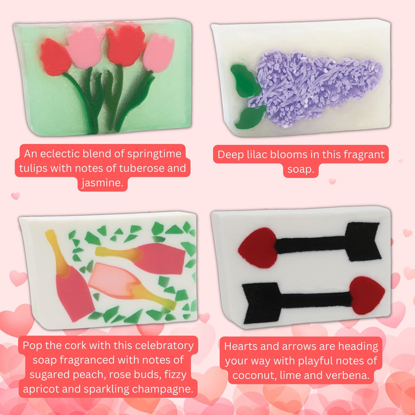 Primal Elements Valentine’s Day Glycerin Assorted Soap Set | Soap for Hands, Body, or Face | - Pack of 8 (100 grams each)