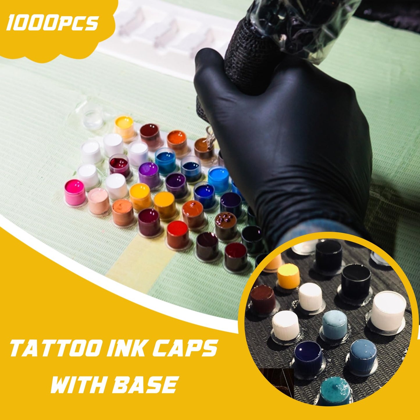 Narkysus 1000Pcs Large Tattoo Ink Caps with Base #17mm Disposable Tattoo Ink Cups Plastic Tattoo Cups for Pigment Self Standing Design for Organized Workflow Tattoo Supplies for Artists & Studios