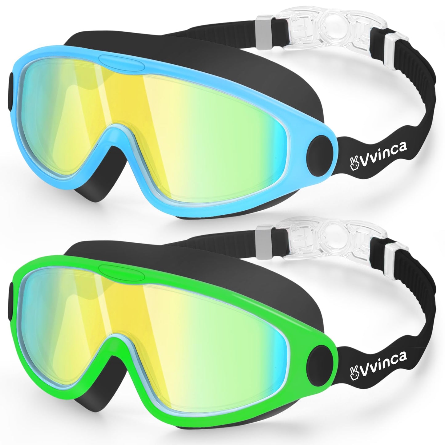 Vvinca Kids Swim Goggles for Boys Girls Age 3-15, Soft Wave-Shape Strap (No Hair Pulling), 180° Wide View Anti Fog/UV Waterproof Swimming Goggles, Leak Free Silicone Pool Goggle for Toddler Youth