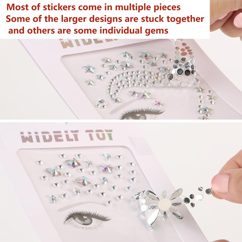 Face Gems - 8 Sheets of Mermaid Body Jewels with Rhinestones | Crystal Stickers for Parties & Festivals