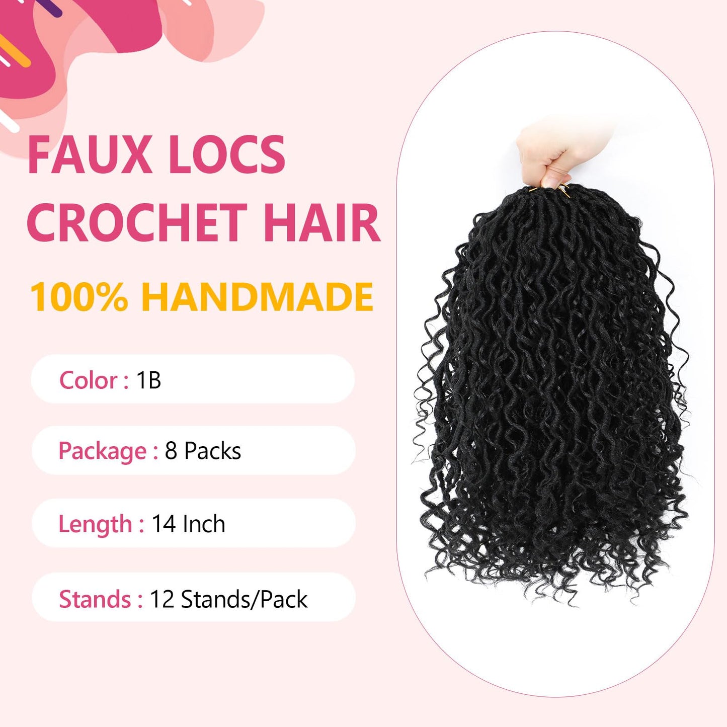8 Packs Boho Faux Locs Crochet Hair Pre-looped 14 Inch Crochet Goddess Locs with Curly Ends for Black Women Black Boho River Locs Crochet Hair