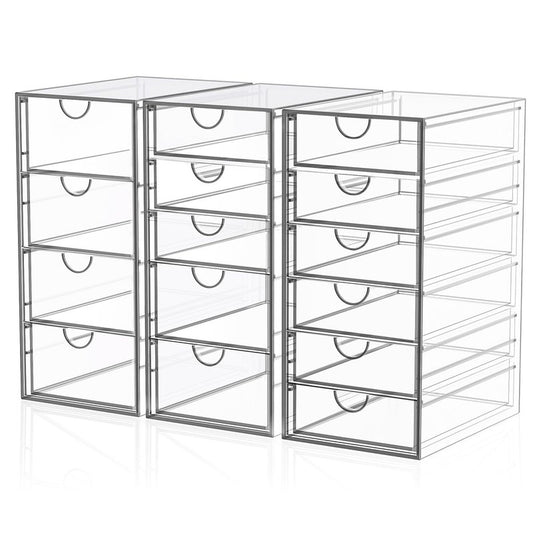 Acrylic 3 Pack Desk Organizers and Accessories, Makeup Organizer Storage With 15 Drawers, Desk Organizers, Dustproof Drawer Organizer and Storage for Make Up, Jewelry, DIY Pen