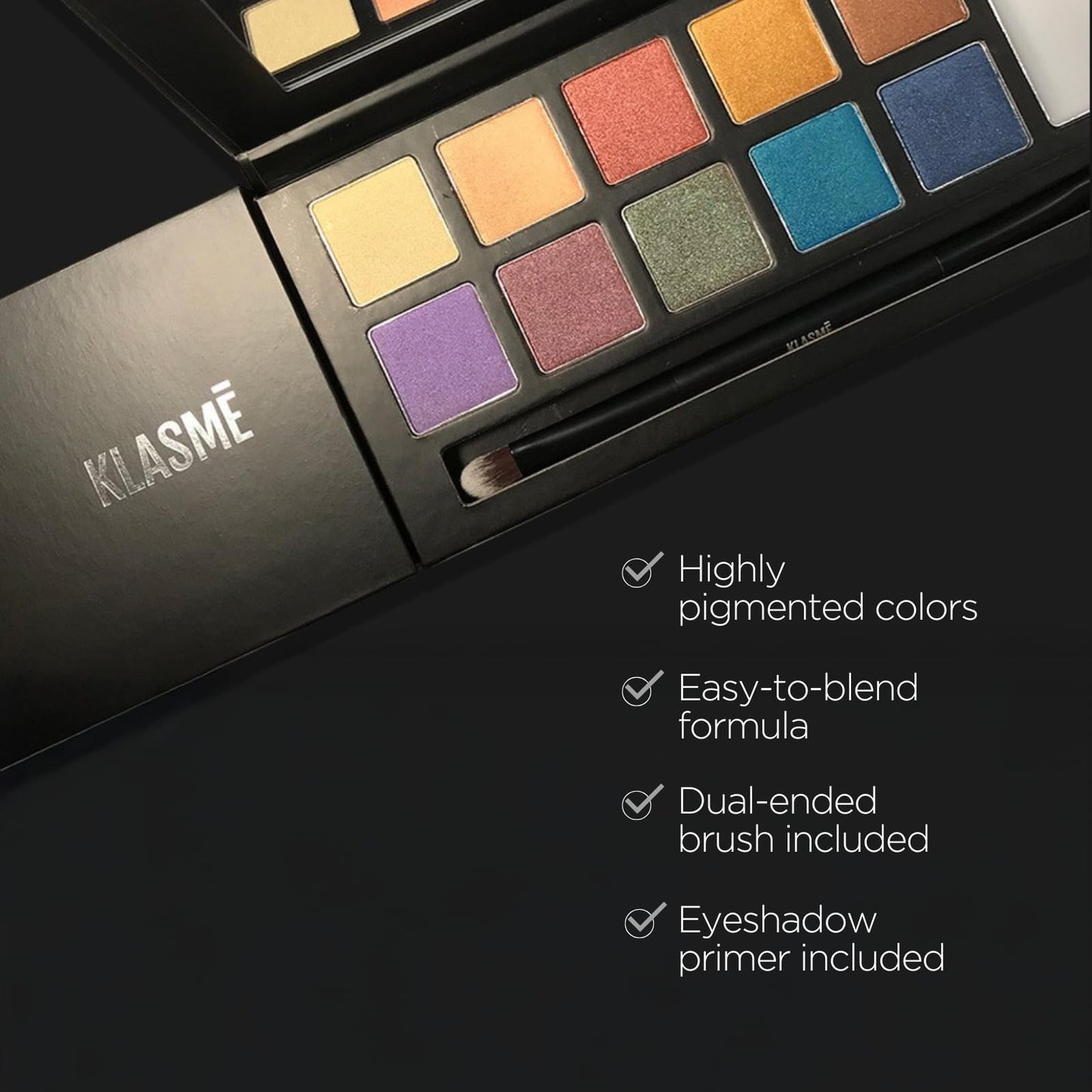 Klasme Endless Party Eyeshadow Palette | 10 Highly Pigmented Shimmer Shades | Vibrant Colors for Bold Looks | Includes Dual-Ended Brush & Primer