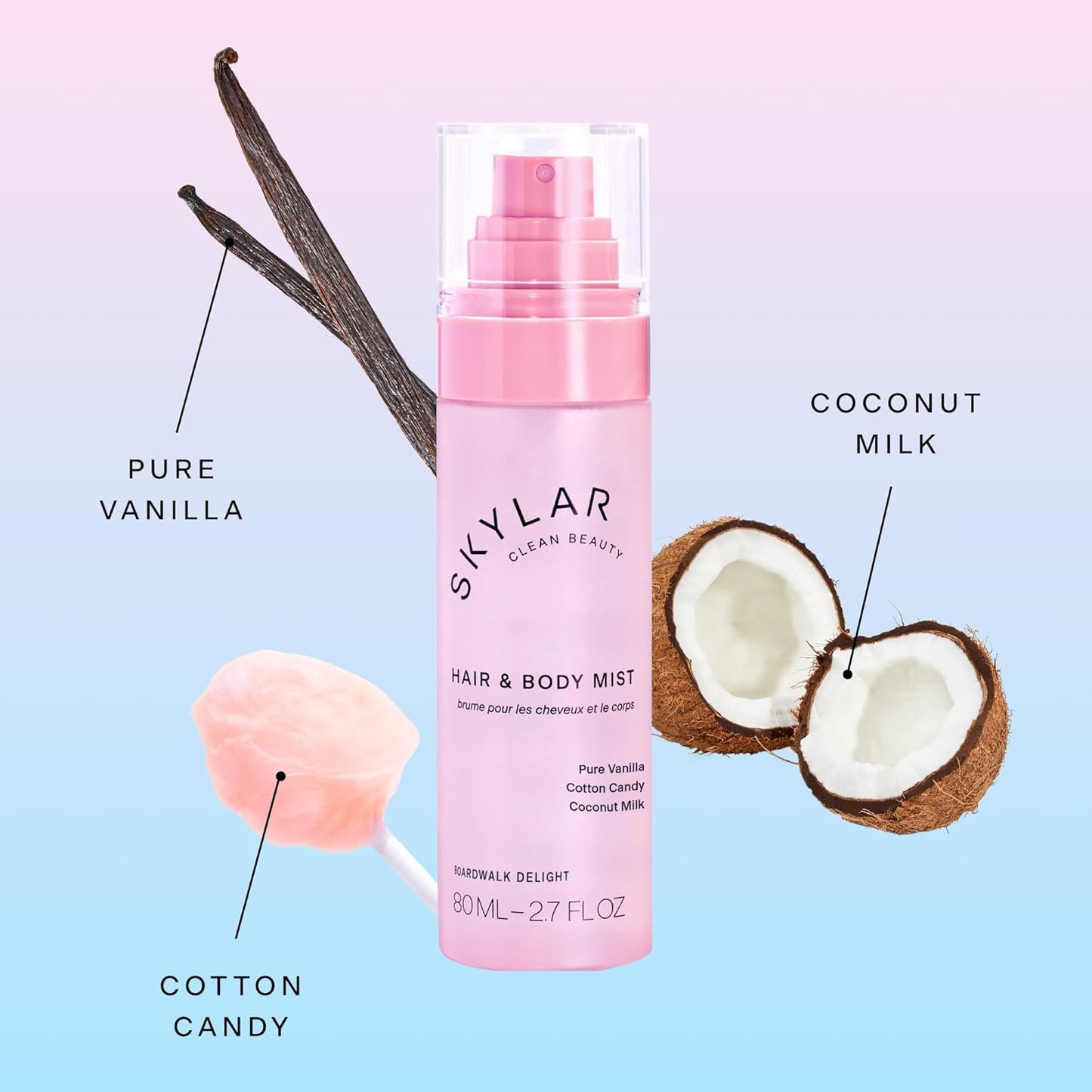 Skylar Hair Perfume & Body Mist | Sweet Cotton Candy & Vanilla Coconut | Hypoallergenic, Vegan, 80mL