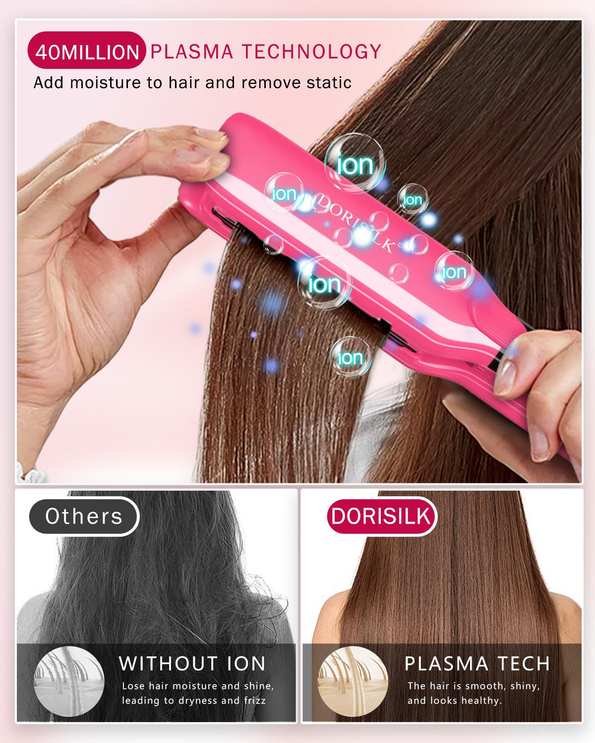DORISILK 500 Degree High Temp Professional Hair Straightenr ， Ceramic Wide Flat Iron ，2 in 1 Hair Straightener and Curler，Plasma Flat Iron Hair Straightener Get Frizz-Free and Shiny (Purple)