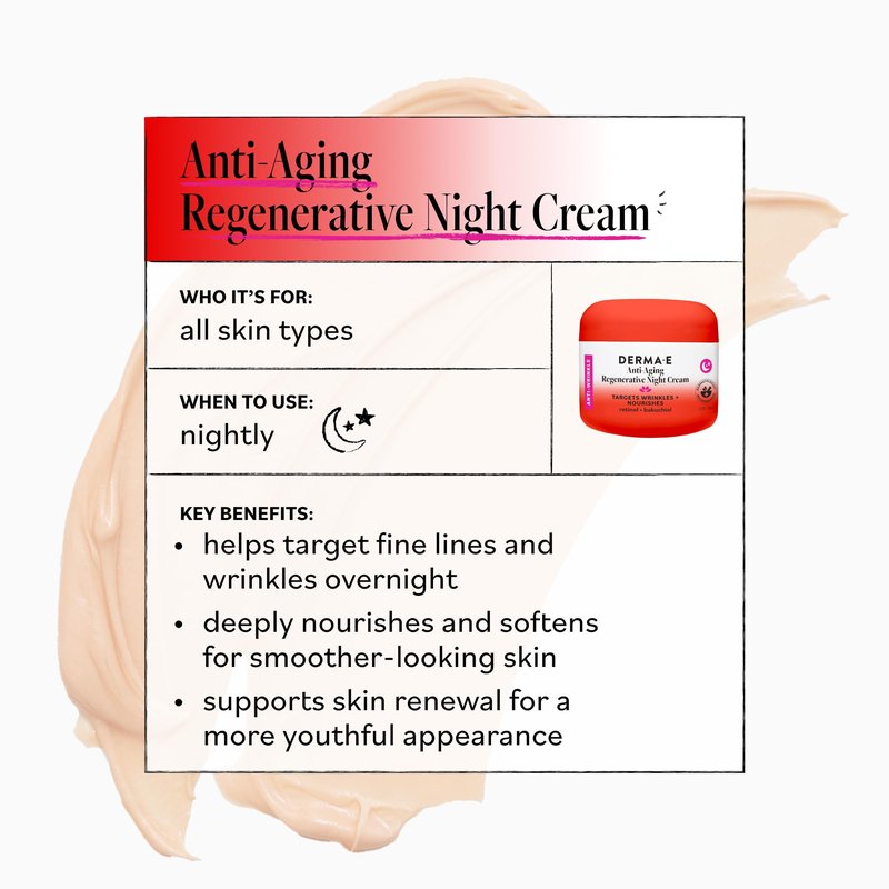 Derma E Anti-Aging Regenerative Night Cream – Firming Astaxanthin Moisturizer For Face – Lightweight Overnight Anti-Wrinkle Cream With Jojoba Oil And Vitamin E, 2 oz