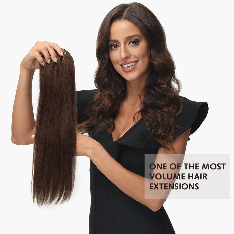 Rose bud Clip in Hair Extensions Real Human Hair 7Pcs 16Clips 14Inch 130g Natural Thick Hair Extensions Human Hair Medium Brown to Dark Blonde