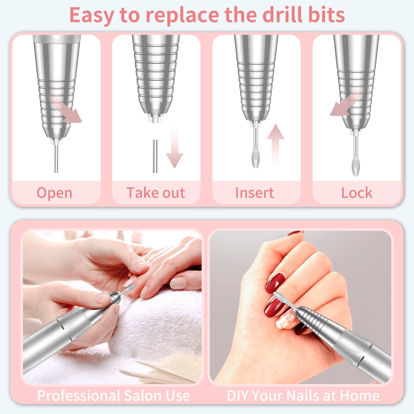 MOCOWIND Portable Nail Drill Professional 35000RPM, Electric Nail File