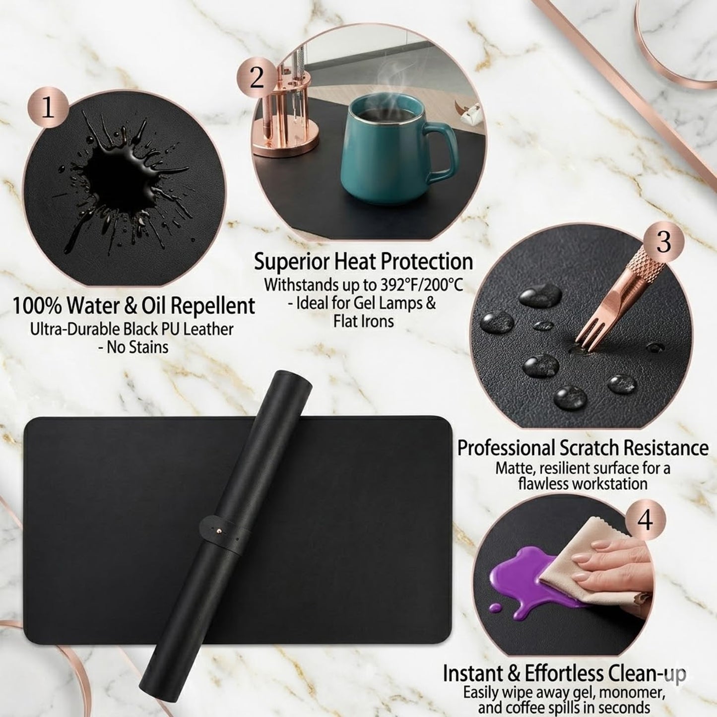 2 PCS Nail Art Table Mat, Soft Microfiber PU Leather Nail Pad, Foldable Nail Art Rest Pad, Reusable Nail Mat for Table Desk, Acrylic Nail Desk Mat for Nail Cushion(Pink+Black)