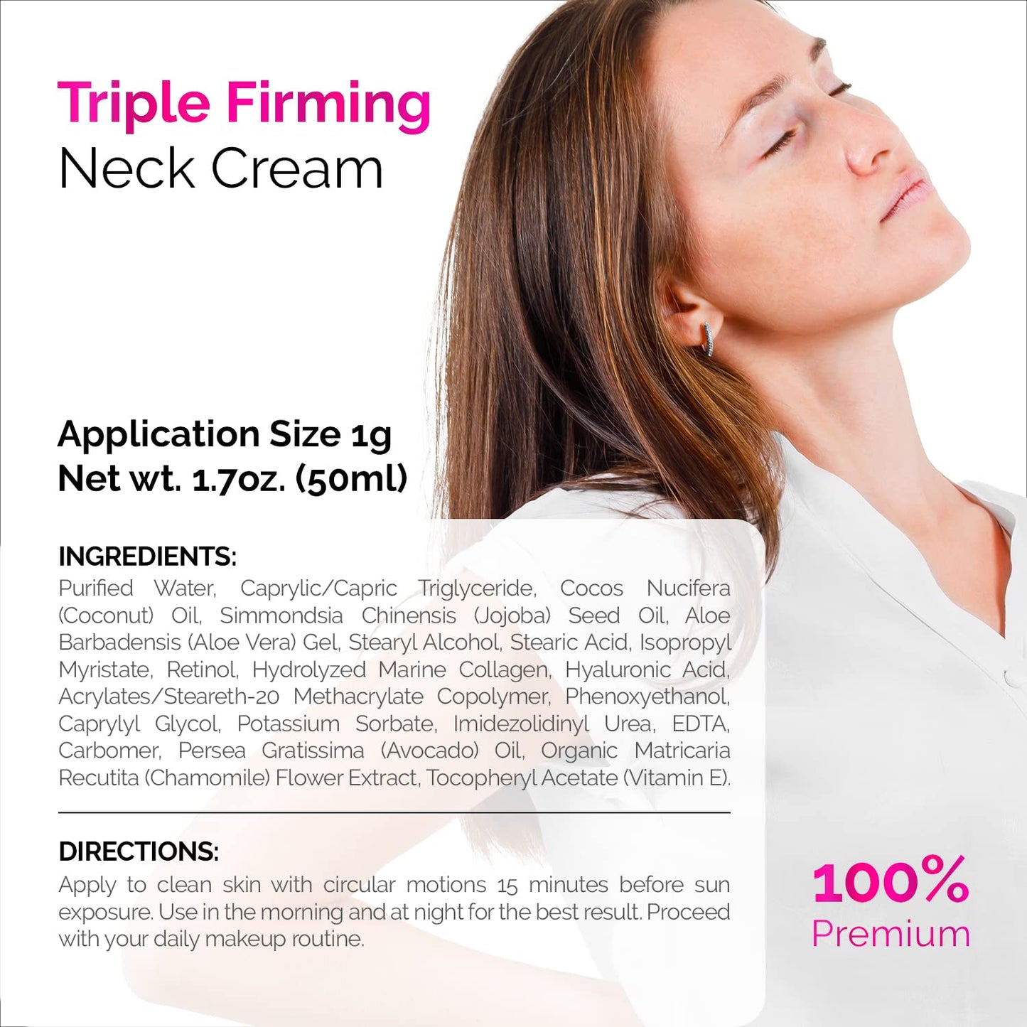 Neck Firming Cream - Natural Anti-Aging Facial Moisturizer with Retinol & Hyaluronic Acid | Day & Night Use