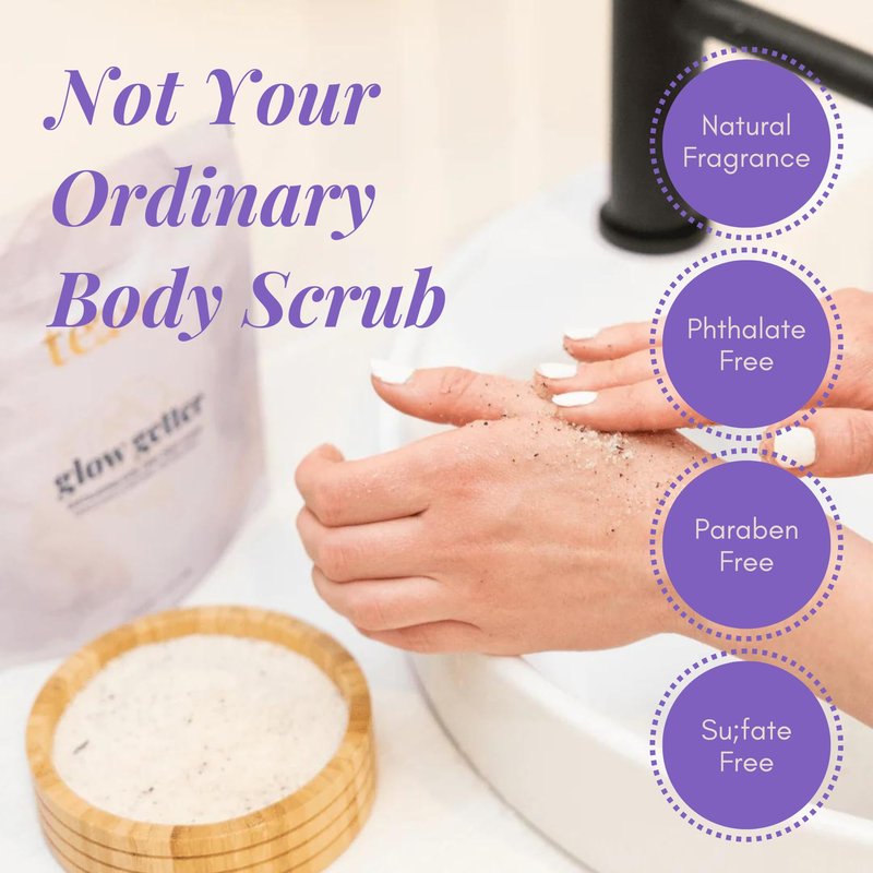 Tease Tea Exfoliating Body Scrub - Glow Getter Organic Body Scrub made with Organic Sugar Cane, Earl Grey Tea, Organic Coconut Oil, and Vitamin E for a Skin so Soft and Glowing Skin
