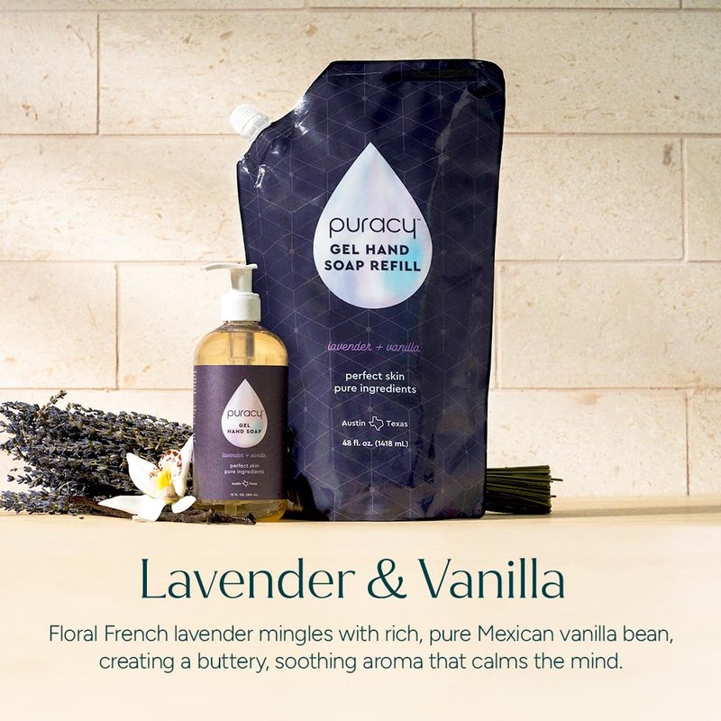 Puracy Foaming Hand Soap Refill - Plant-Powered Natural Hand Soap As Seen on TikTok, Non-Toxic, Sulfate-Free Liquid Soap, Moisturizing Foam Handwash Liquid (Lavender & Vanilla, 48 fl oz)