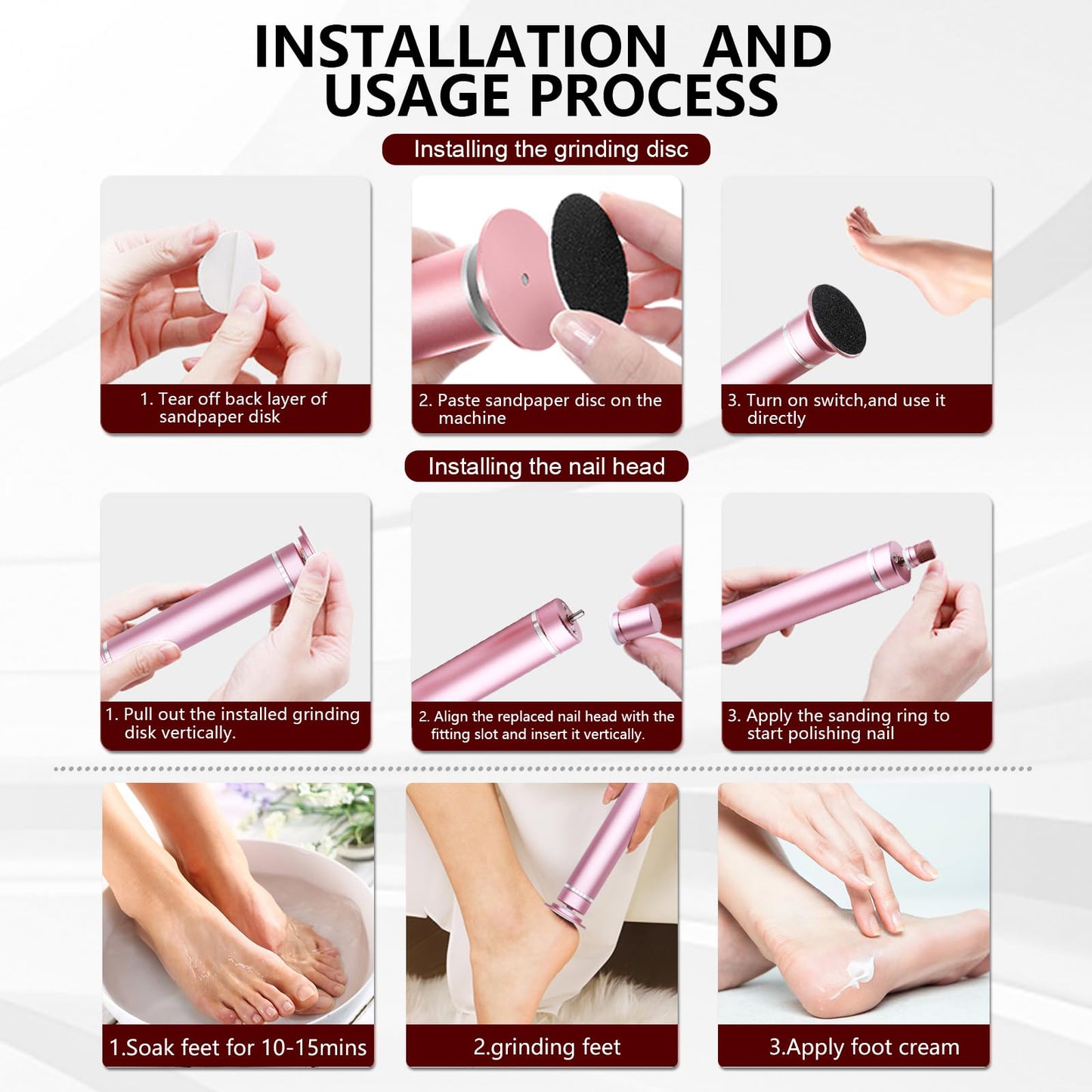 DGJUZE 2in1 Rechargeable Electric Callus Remover for Feet,2600mAh Battery Foot & Toenail Grinder for Dead Skin,Portable Cordless USB Foot File Kit with 60pcs Sandpaper Discs