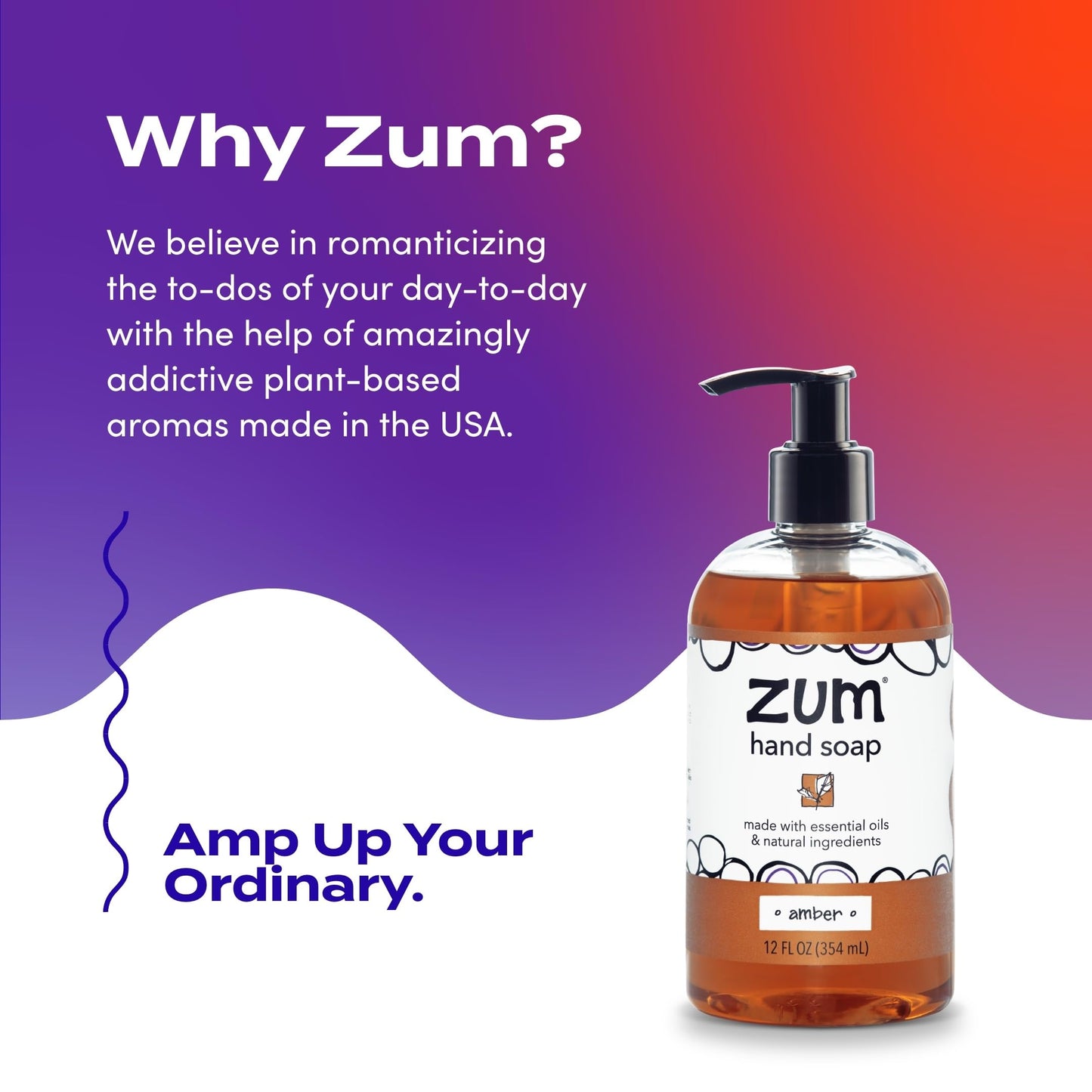 Zum Indigo Wild Hand Soap – Natural Liquid Soap for Bathroom & Kitchen – Amber Scent – 12 oz (4 Pack)