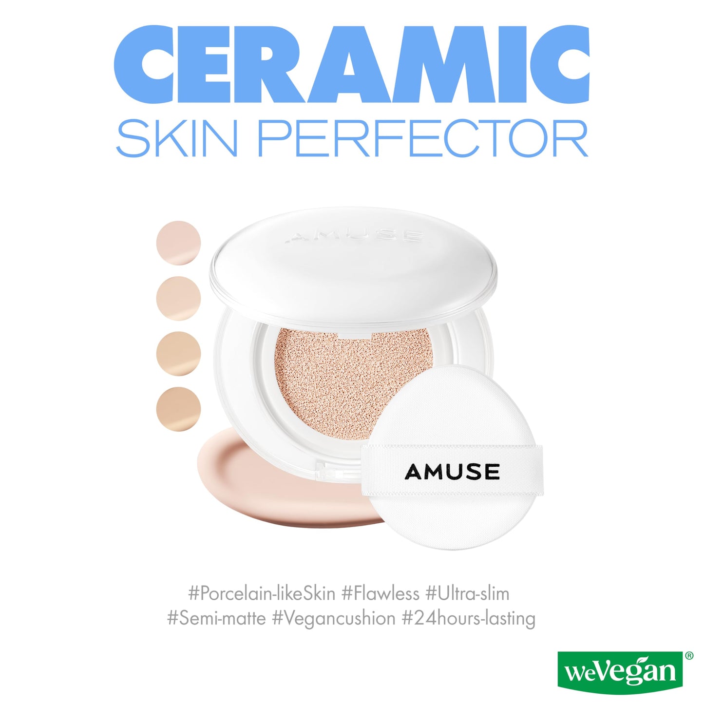 AMUSE SEOUL Ceramic Skin Perfector Cushion Foundation (02 HEALTHY) - Flawless Coverage, Semi Matte Glow, Long Lasting, Lightweight Satin Finish, Vegan, Korean Beauty Makeup (15g / 0.52oz.)